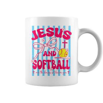 Jesus And Softball Bow Christian Mom Mama Girls Faith Womens Coffee Mug - Monsterry