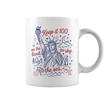 Keep It 100 Liberty On The Land The Sea The Sky 4Th Of July Coffee Mug - Thegiftio UK