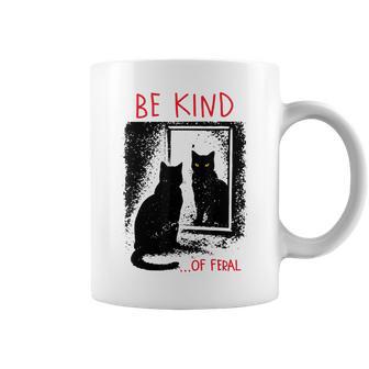 Be Kind Of Feral Black Cat Mirror Goth Aesthetic Coffee Mug - Thegiftio UK