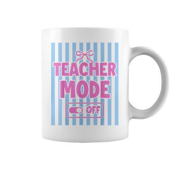 Last Day Of School Coquette Bow Stripes Teacher Mode Off Coffee Mug - Thegiftio UK