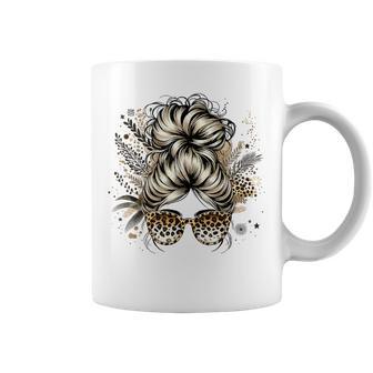 Leopard Messy Bun Hair Mom Life Leopard Bandana Coffee Mug - Thegiftio UK