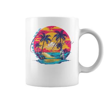 Los Angeles California、サーフィンサーフボードレトロ コーヒーマグ - Kawaiitshirt