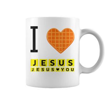 I Love Jesus Waffle Heart Christian Breakfast Coffee Mug - Thegiftio UK