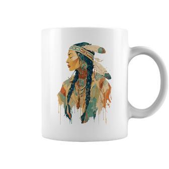 Native American Indian Tribal Woman Spirit Warrior Feather Coffee Mug - Thegiftio UK