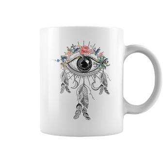 Ojo Geométrico Con Flores Boho Gráfico Cuello Taza de café - Regaloses