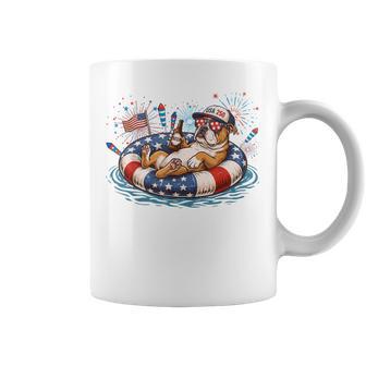 Patriotic English Bulldog Beer Floatie Usa Flag 4Th Of July Coffee Mug - Thegiftio UK