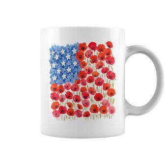 Patriotic Poppies & Hydrangeas Flowers In Floral Us Flag Coffee Mug - Thegiftio UK