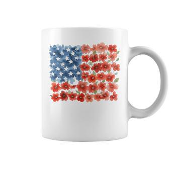 Red Poppy Flower American Flag Memorial Day Floral July 4Th Coffee Mug - Thegiftio UK