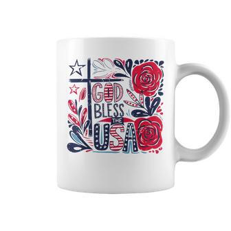 Retro Boho Floral God Bless The Usa Christian 4Th Of July Coffee Mug - Thegiftio UK