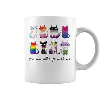 You Are All Safe With Me Cute Cat Pride Month Lgbt Support Coffee Mug - Monsterry