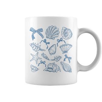 Seashell Preppy Blue Coquette Bow Beach Coastal Sea Shell Coffee Mug - Thegiftio UK