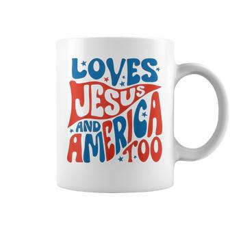 She Loves Jesus And America Too Christian Retro 4Th Of July Coffee Mug - Thegiftio UK
