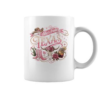 She’S From Texas Vintage Cowgirl Pink Western Graphic Women Coffee Mug - Thegiftio UK