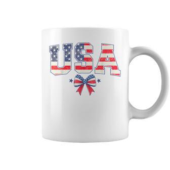 Usa 4Th Of July Coquette Bow American Flag Patriotic Coffee Mug - Thegiftio UK