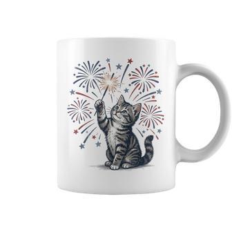 Vintage Patriotic Cat Sparkler 4Th Of July Coffee Mug - Thegiftio UK