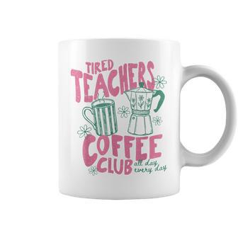 Vintage Preppy Tired Teachers Coffee Club Summer Vacation Coffee Mug - Thegiftio