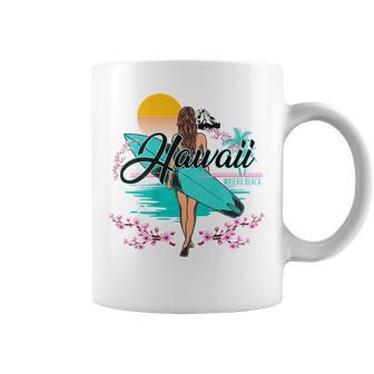 Waiehu Beach Hawaii、サーフィンサーフボードレトロ コーヒーマグ - Kawaiitshirt