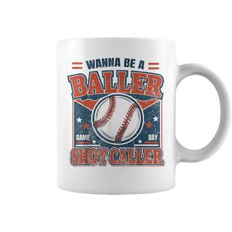 Wanna Be A Baller Shot Caller Retro Baseball Coffee Mug - Thegiftio UK