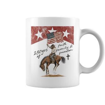 Western Rodeo 250 Years Faith Family Freedom Cowboy 4Th July Coffee Mug - Thegiftio UK