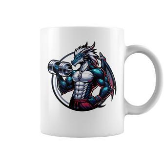キュートでかわいいグラフィックのドラゴンが筋肉質のシックスパックを表示 長袖tシャツ コーヒーマグ - Kawaiitshirt