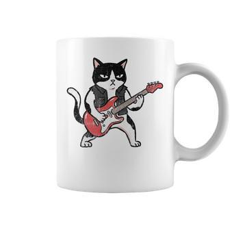 ベースギターを弾く 面白い ロック猫 バンド ミュージシャン ベーシスト 動物 コーヒーマグ - Kawaiitshirt