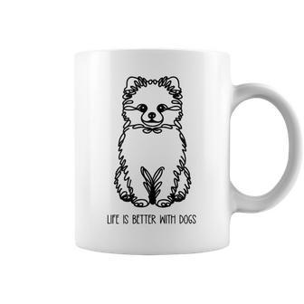 ポメプー シルエット ラインアート 犬がいると人生はもっと楽しい デザイン コーヒーマグ - Kawaiitshirt