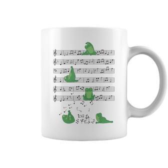 ヨガをしているかわいいカエル 音符 音記号 ミュージシャンアート 長袖tシャツ コーヒーマグ - Kawaiitshirt