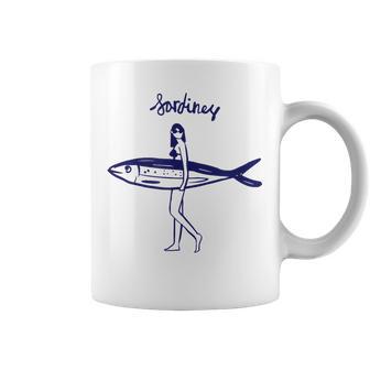 レトロな魚モチーフのガールイラスト シンプルな海風アートデザイン コーヒーマグ - Kawaiitshirt