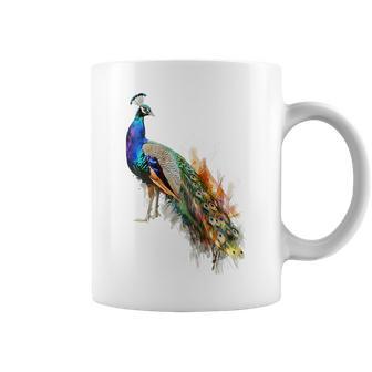 孔雀 動物 カラフル モチーフ 抽象画 孔雀 コーヒーマグ - Kawaiitshirt