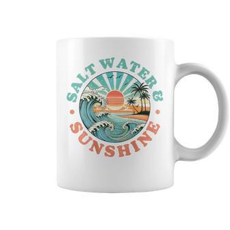 海水と日光 レトロ ビーチ 波 夕日 ヤシの木 コーヒーマグ - Kawaiitshirt