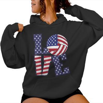 4Th Of July Love Volleyball Us Flag Girls Kid Women Hoodie - Thegiftio UK