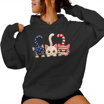 4Th Of July Patriotic Cat Usa American Flag Kitten Women Women Hoodie - Monsterry