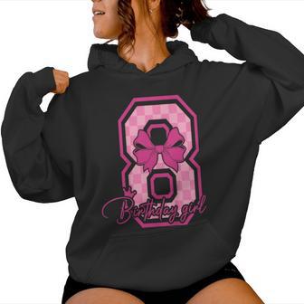 8Th Birthday Girl Pink Bow Eight Bday 8 Years Birthday Girl Women Hoodie - Thegiftio UK