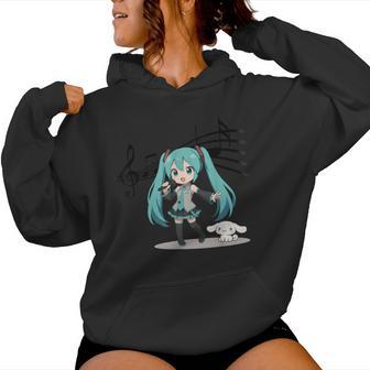 Anime Manga Girl Miku Singer Singing Music Lover Treble Clef Women Hoodie | Mazezy