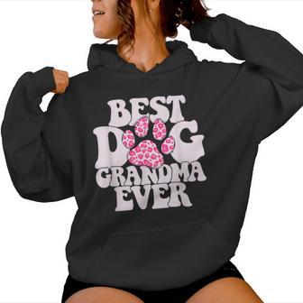 Best Dog Grandma Ever Groovy Cute Leopard Pattern Paw Women Hoodie - Thegiftio UK