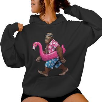 Bigfoot Flamingo Sasquatch Summer Pink Float Pool Party Women Hoodie - Thegiftio UK