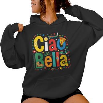 Ciao Bella Arte Retro Italiano Estilo Mediterráneo Cuello Sudadera con capucha para mujer - Regaloses