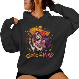 Cinco De Mayo Beautiful Purple Hair Skeleton Girl Women Hoodie - Thegiftio UK