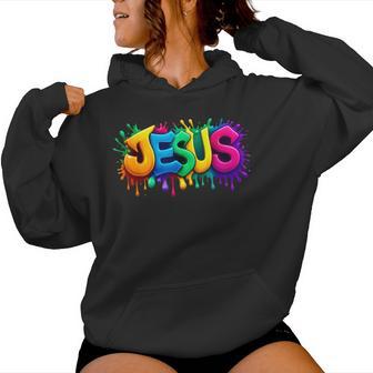 Colorful Jesus Rainbow Paint Splash Christian Women Hoodie - Monsterry