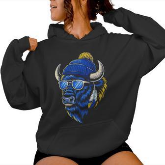 Cool Buffalo Wearing A Beanie And Sunglasses For Women Women Hoodie | Mazezy