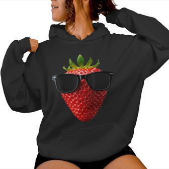 Coole Erdbeere Trägtonnenbrille Lustige Früchte Kapuzenpullover für Damen - Seseable