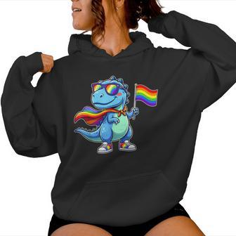 Cute Dinosaur Rainbow Lgbtq Gay Pride Dino Boys Toddler Kids Women Hoodie - Thegiftio UK