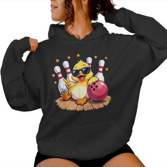 Cute Duck With Sunglasses Duck Playing Bowling For Women Women Hoodie - Thegiftio