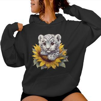 Cute Snow Leopard Cub In Sunflower Bloom Women Hoodie - Thegiftio UK