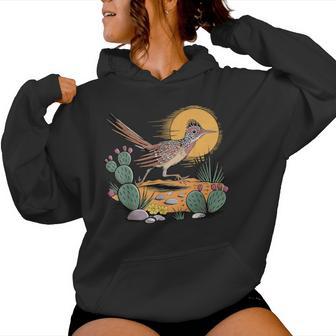 Desert Roadrunner Bird Cactus Botanical Nature Southwestern Women Hoodie - Monsterry
