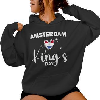 Día Del Rey Bandera Holanda Corazón Koningsdag Amsterdam Cuello Sudadera con capucha para mujer - Regaloses