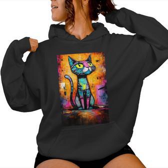 Diseño Gráfico Colorido Abstracto Del Arte Del Gato Cuello Sudadera con capucha para mujer - Regaloses