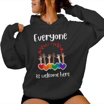 Everyone Is Welcome Here Inclusion Diversity Rainbow Lgbtq Women Hoodie - Thegiftio UK