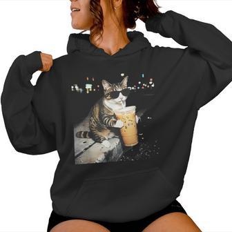 Cat Drinking Iced Coffee Women Hoodie - Thegiftio UK
