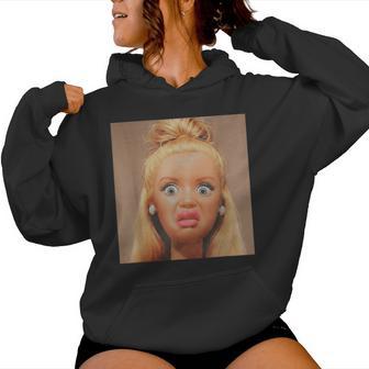 Creepy Doll Face Meme Expression Hilarious Sarcastic Women Hoodie - Thegiftio UK